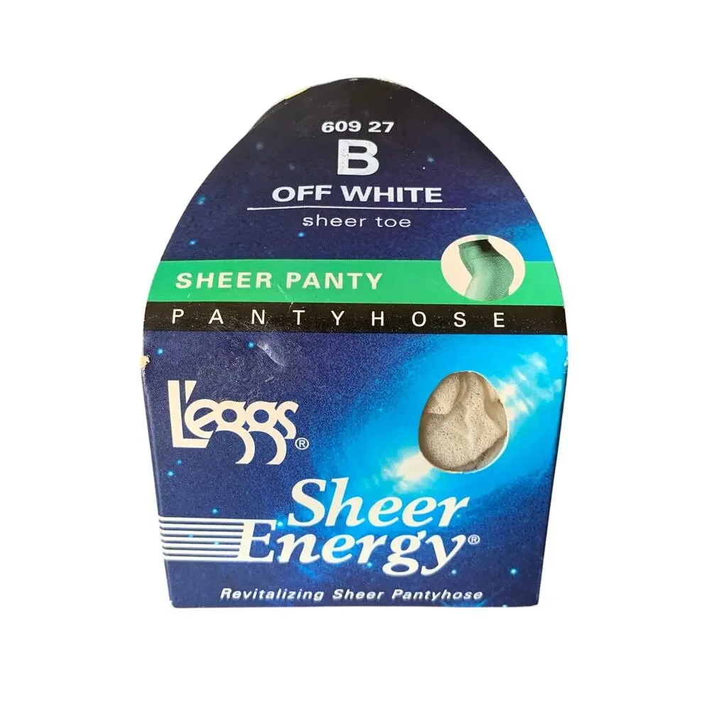 L'Eggs Sheer Energy Pantyhose Off White Size B #609-27 Vintage 1998 Sheer Toe